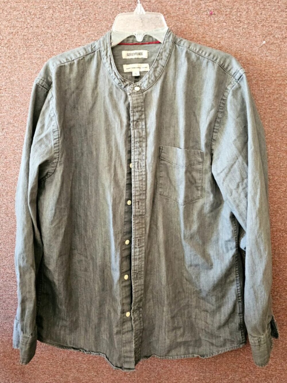Goodthreads Gray Mandarin Collar Button Front Shirt XL